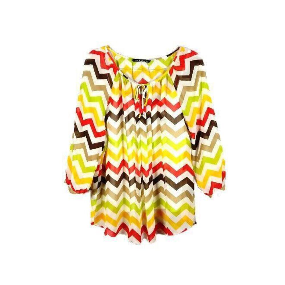 Zac & Rachel Women’s Zig Zag Semi-Sheer Long Sleeve Top w/ Cami  Sz.  L